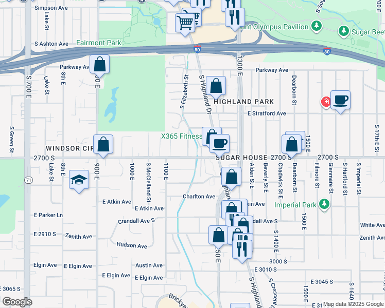 map of restaurants, bars, coffee shops, grocery stores, and more near 1149 2700 South in Salt Lake City