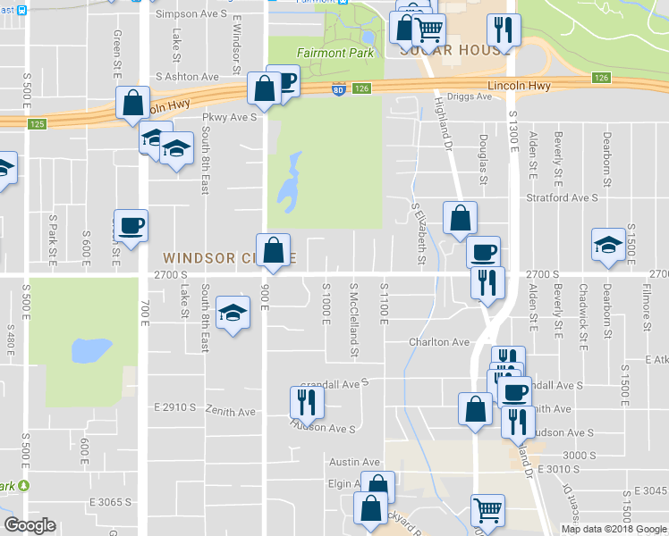 map of restaurants, bars, coffee shops, grocery stores, and more near 1007 2700 South in Salt Lake City