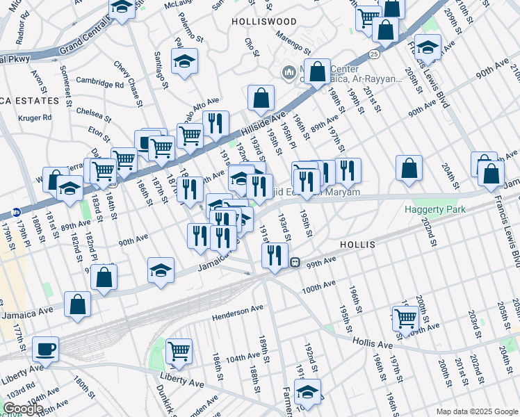 map of restaurants, bars, coffee shops, grocery stores, and more near in Queens