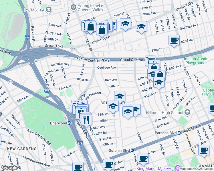 map of restaurants, bars, coffee shops, grocery stores, and more near in Queens
