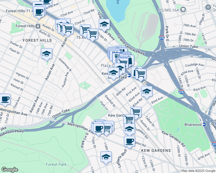 map of restaurants, bars, coffee shops, grocery stores, and more near in Queens
