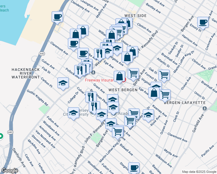 map of restaurants, bars, coffee shops, grocery stores, and more near 207 Orient Avenue in Jersey City