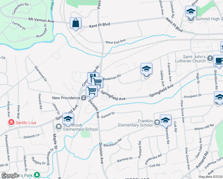 map of restaurants, bars, coffee shops, grocery stores, and more near 767 Springfield Avenue in Summit