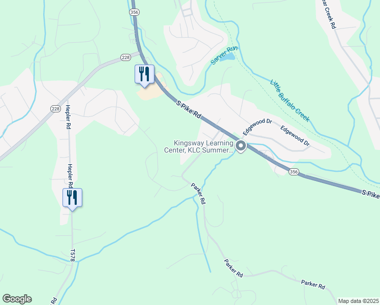 map of restaurants, bars, coffee shops, grocery stores, and more near 118 Parker Road in Sarver