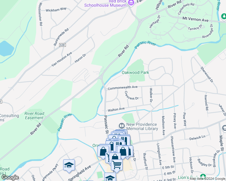 map of restaurants, bars, coffee shops, grocery stores, and more near 21 Commonwealth Avenue in New Providence