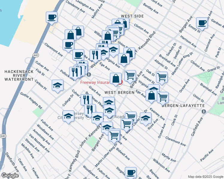 map of restaurants, bars, coffee shops, grocery stores, and more near 207 Orient Avenue in Jersey City