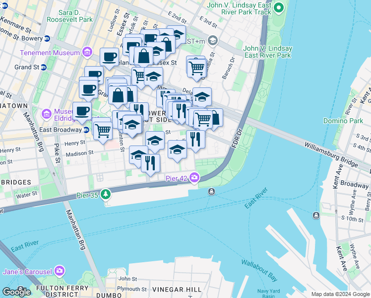 map of restaurants, bars, coffee shops, grocery stores, and more near 376 Madison Street in New York