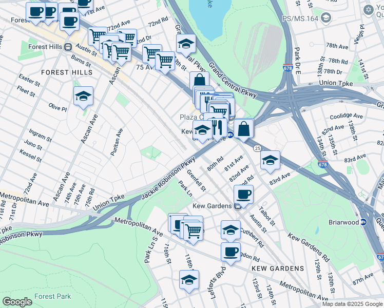 map of restaurants, bars, coffee shops, grocery stores, and more near in Queens
