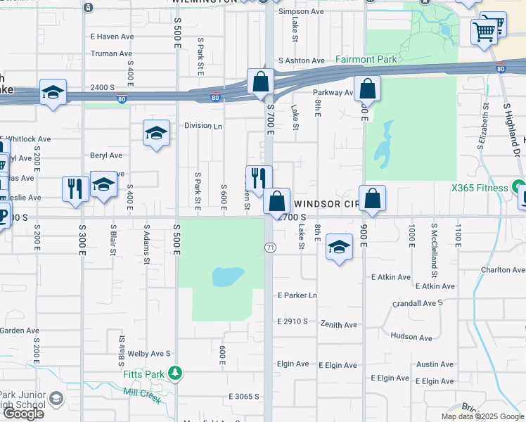map of restaurants, bars, coffee shops, grocery stores, and more near 2690 South 700 East in Salt Lake City