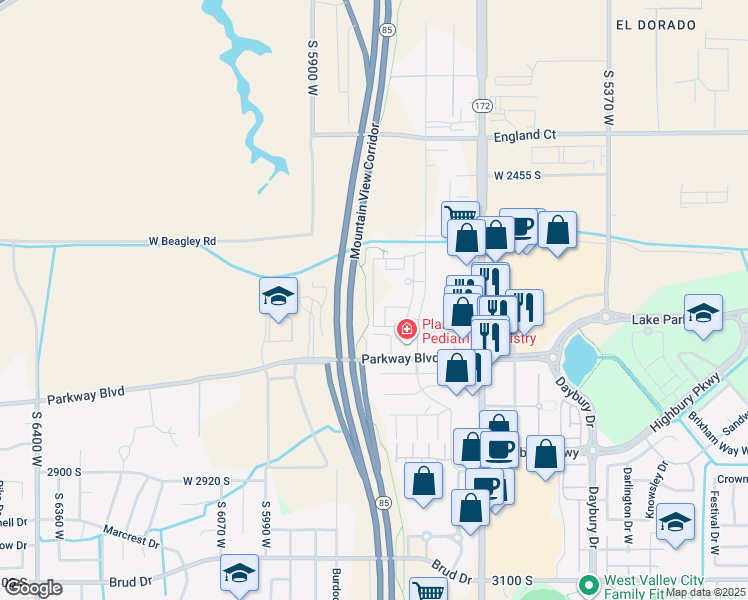 map of restaurants, bars, coffee shops, grocery stores, and more near 2631 South Sandbar Street in West Valley City