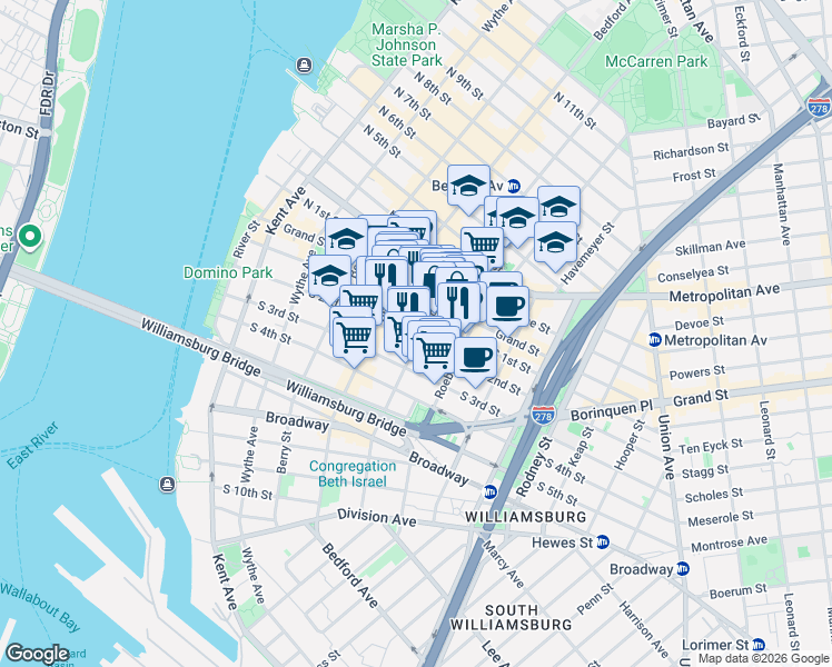 map of restaurants, bars, coffee shops, grocery stores, and more near in Brooklyn