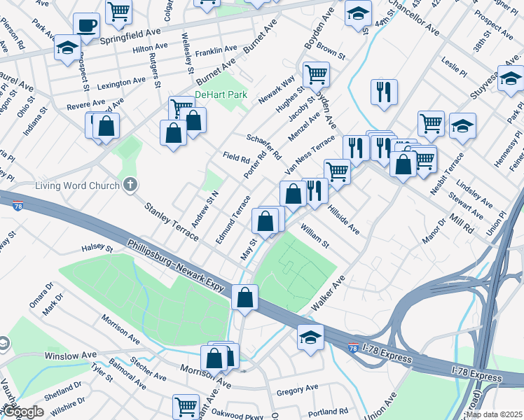 map of restaurants, bars, coffee shops, grocery stores, and more near 1681 Van Ness Terrace in Union