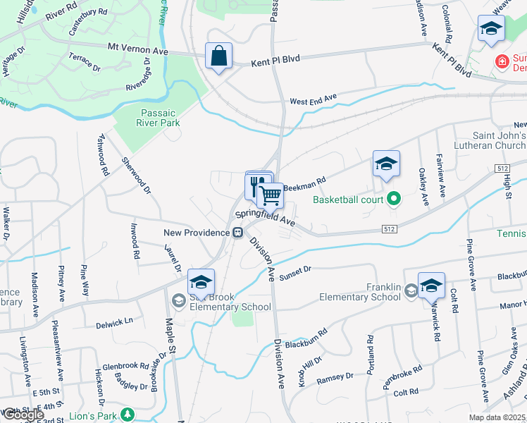 map of restaurants, bars, coffee shops, grocery stores, and more near 806 Springfield Avenue in Summit