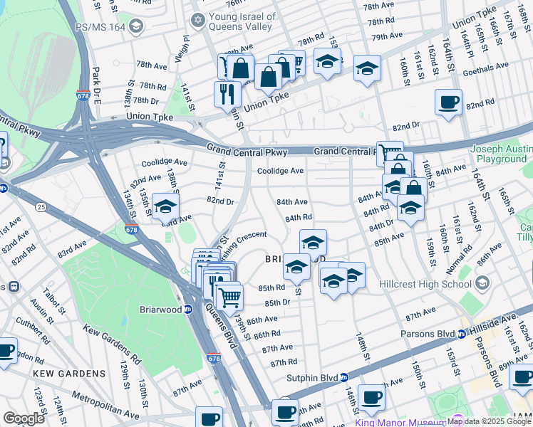 map of restaurants, bars, coffee shops, grocery stores, and more near in Queens