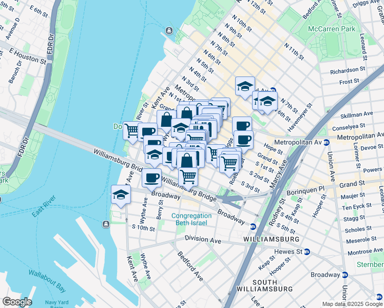 map of restaurants, bars, coffee shops, grocery stores, and more near 99 South 3rd Street in Brooklyn