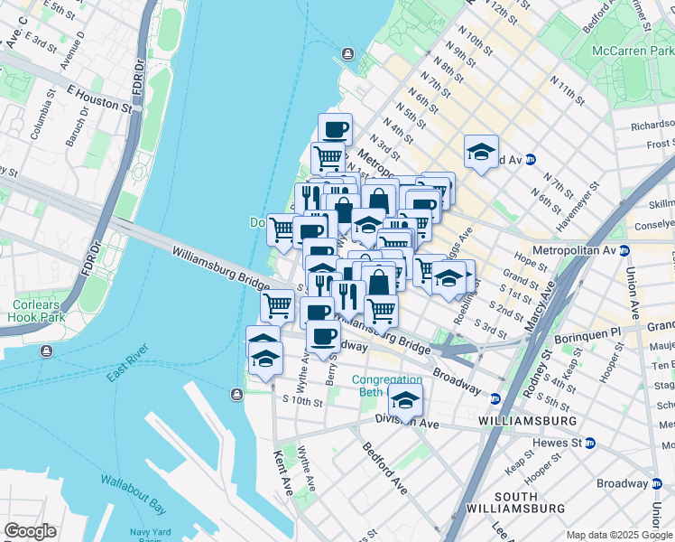 map of restaurants, bars, coffee shops, grocery stores, and more near in Brooklyn