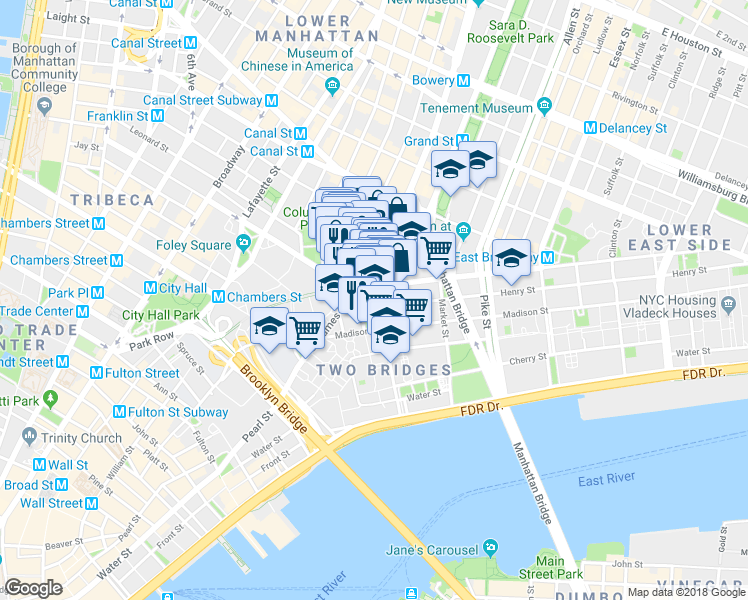 map of restaurants, bars, coffee shops, grocery stores, and more near in New York