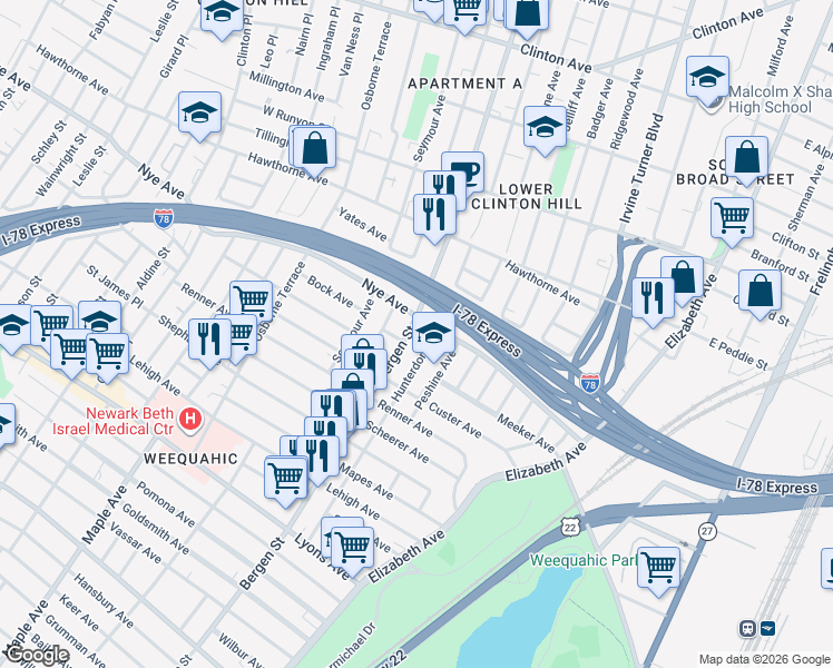 map of restaurants, bars, coffee shops, grocery stores, and more near in Newark