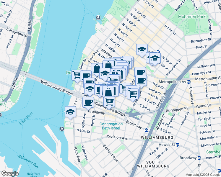 map of restaurants, bars, coffee shops, grocery stores, and more near 99 South 3rd Street in Brooklyn