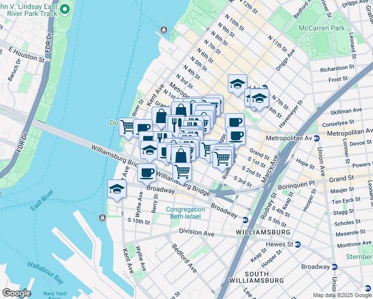 map of restaurants, bars, coffee shops, grocery stores, and more near 99 South 3rd Street in Brooklyn