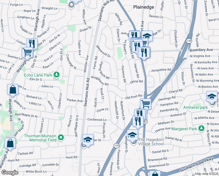 map of restaurants, bars, coffee shops, grocery stores, and more near 473 Arlington Drive in Seaford