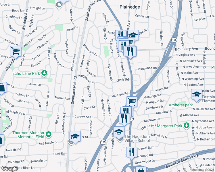 map of restaurants, bars, coffee shops, grocery stores, and more near 3985 Kingsberry Road in Seaford