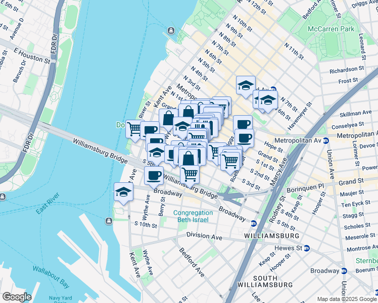 map of restaurants, bars, coffee shops, grocery stores, and more near 99 South 3rd Street in Brooklyn