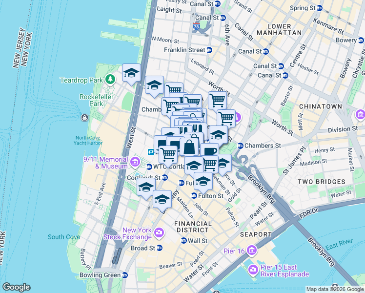 map of restaurants, bars, coffee shops, grocery stores, and more near in New York
