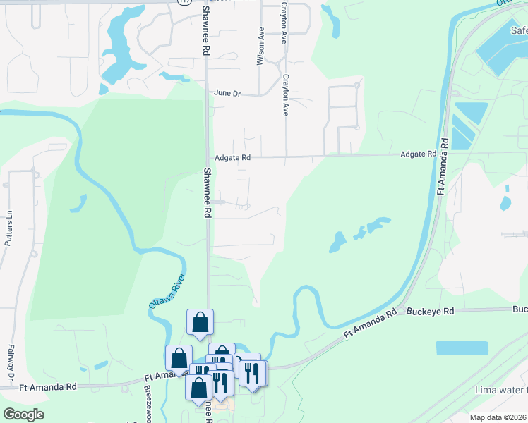 map of restaurants, bars, coffee shops, grocery stores, and more near 2-98 Estate Drive in Lima