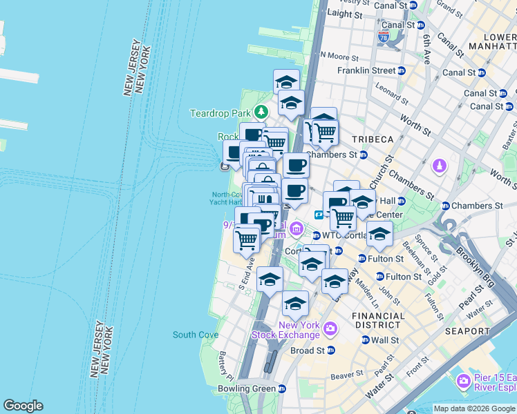 map of restaurants, bars, coffee shops, grocery stores, and more near in New York
