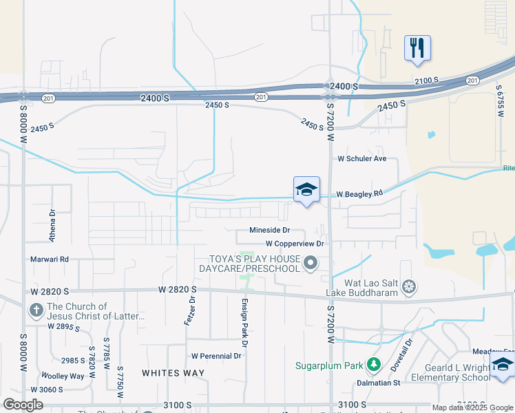 map of restaurants, bars, coffee shops, grocery stores, and more near 2611 South Lesseps Lane in Magna