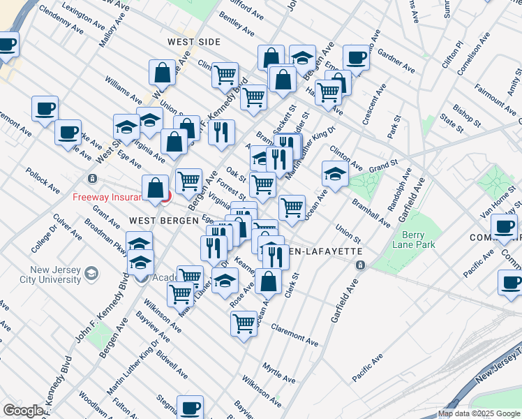 map of restaurants, bars, coffee shops, grocery stores, and more near 315 Forrest Street in Jersey City