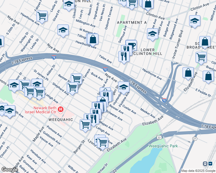 map of restaurants, bars, coffee shops, grocery stores, and more near 384-386 Chadwick Avenue in Newark