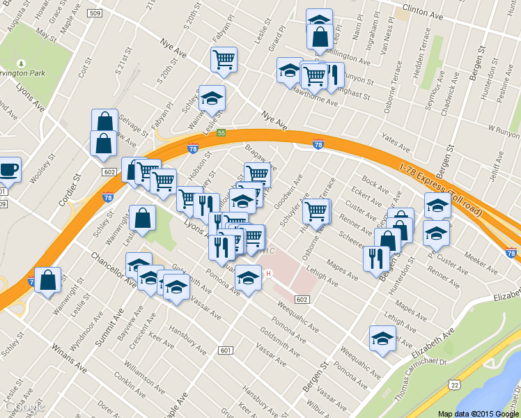 map of restaurants, bars, coffee shops, grocery stores, and more near in 