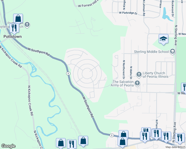 map of restaurants, bars, coffee shops, grocery stores, and more near 2000 North Abbey Circle in Peoria