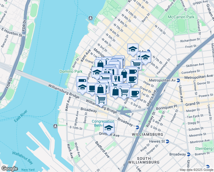 map of restaurants, bars, coffee shops, grocery stores, and more near in Brooklyn