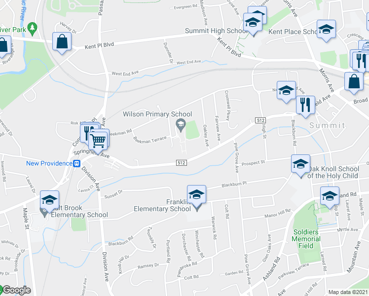 map of restaurants, bars, coffee shops, grocery stores, and more near 701 Springfield Avenue in Summit