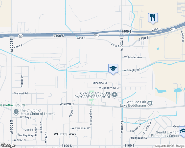 map of restaurants, bars, coffee shops, grocery stores, and more near 2611 South Lesseps Lane in Magna