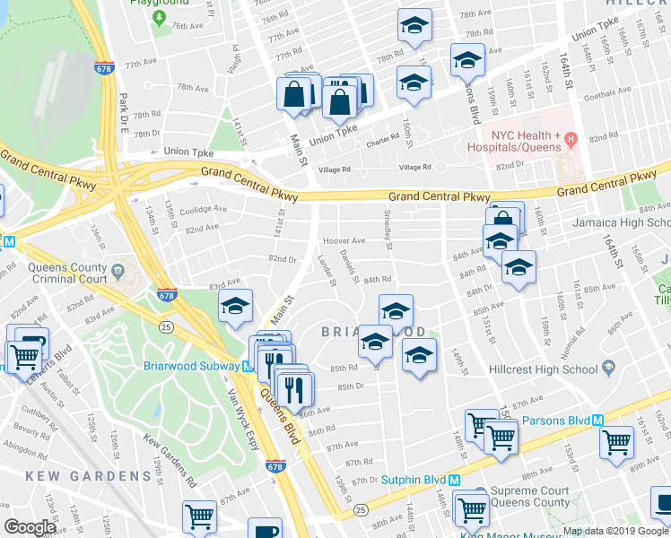map of restaurants, bars, coffee shops, grocery stores, and more near in Queens