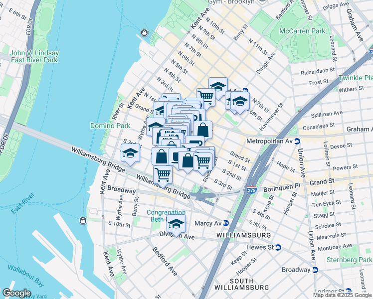 map of restaurants, bars, coffee shops, grocery stores, and more near in Brooklyn