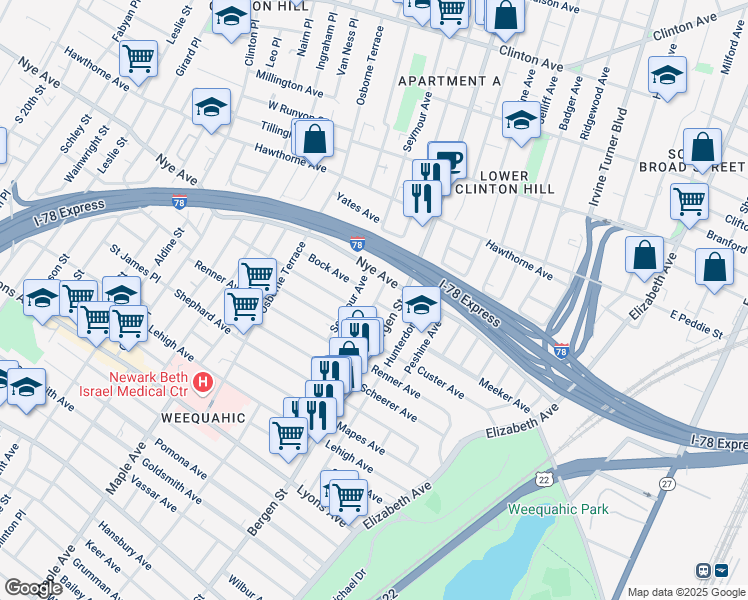 map of restaurants, bars, coffee shops, grocery stores, and more near 384-386 Chadwick Avenue in Newark