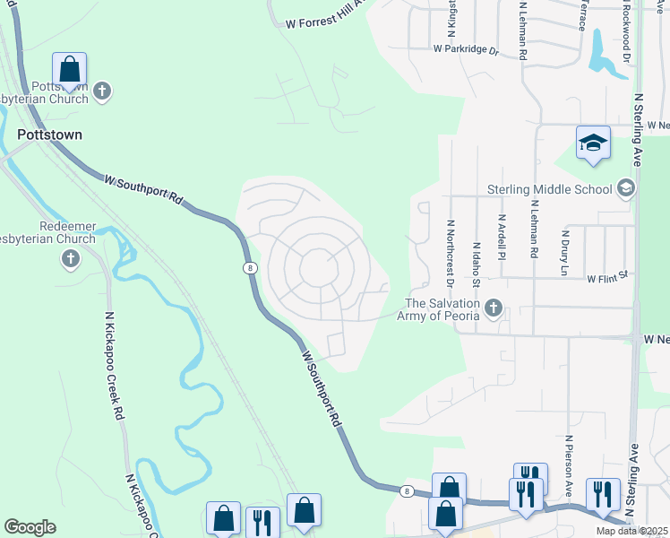 map of restaurants, bars, coffee shops, grocery stores, and more near 2000 North Abbey Circle in Peoria
