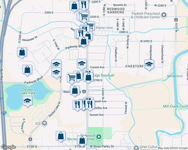 map of restaurants, bars, coffee shops, grocery stores, and more near 1653 West Malvern Avenue in West Valley City