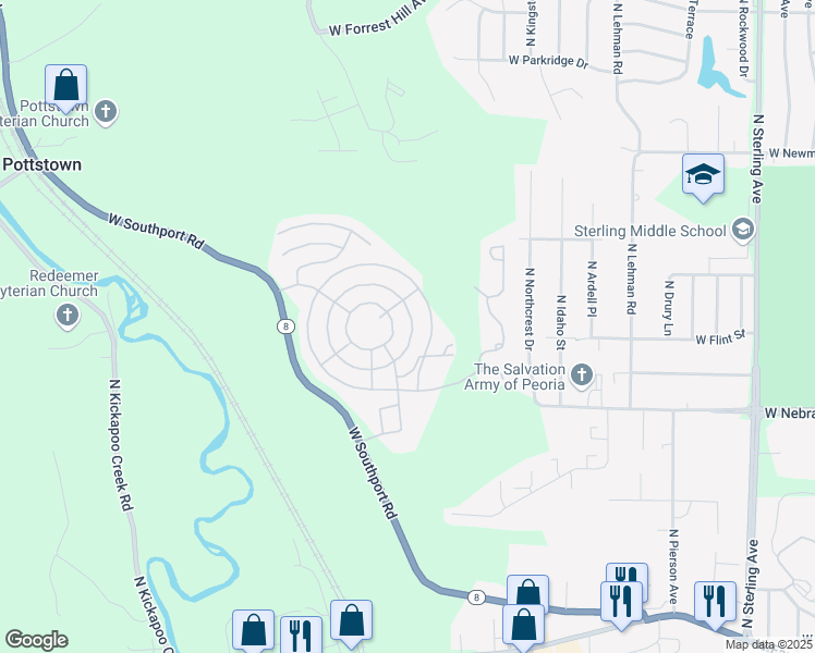 map of restaurants, bars, coffee shops, grocery stores, and more near 2000 North Abbey Circle in Peoria