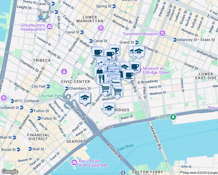 map of restaurants, bars, coffee shops, grocery stores, and more near in New York