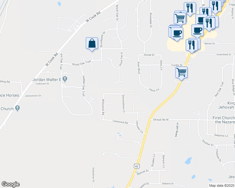map of restaurants, bars, coffee shops, grocery stores, and more near 1240 Timbercliff Drive in Mansfield