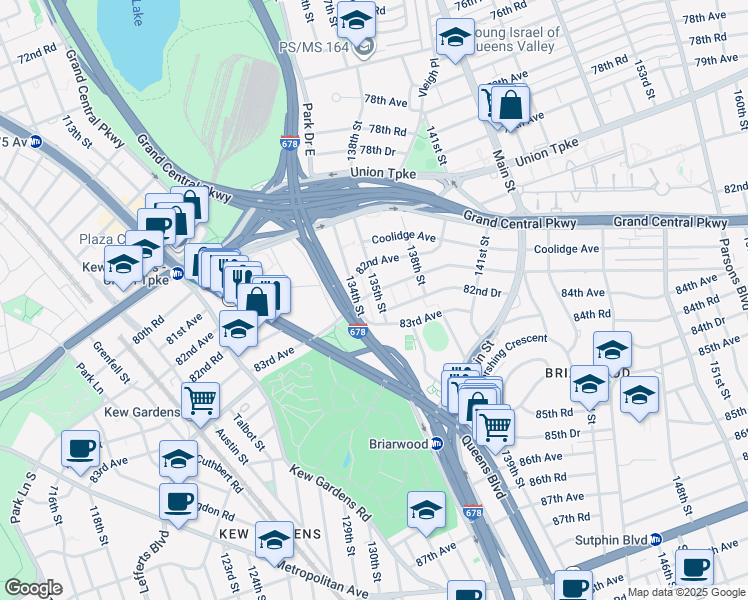 map of restaurants, bars, coffee shops, grocery stores, and more near in Queens