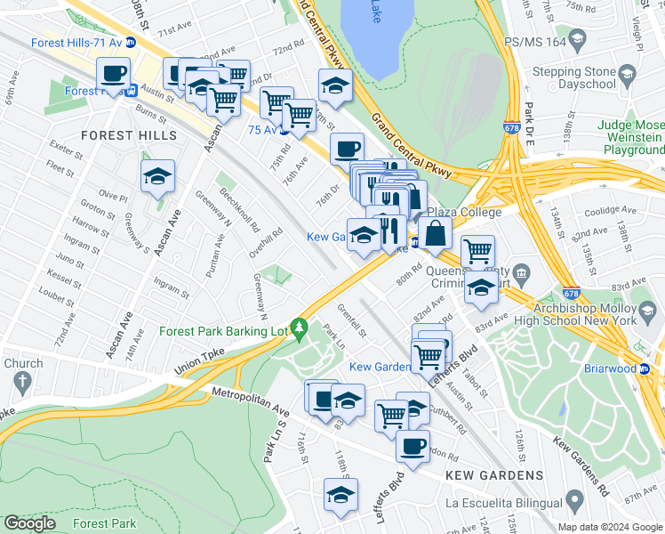map of restaurants, bars, coffee shops, grocery stores, and more near in Queens