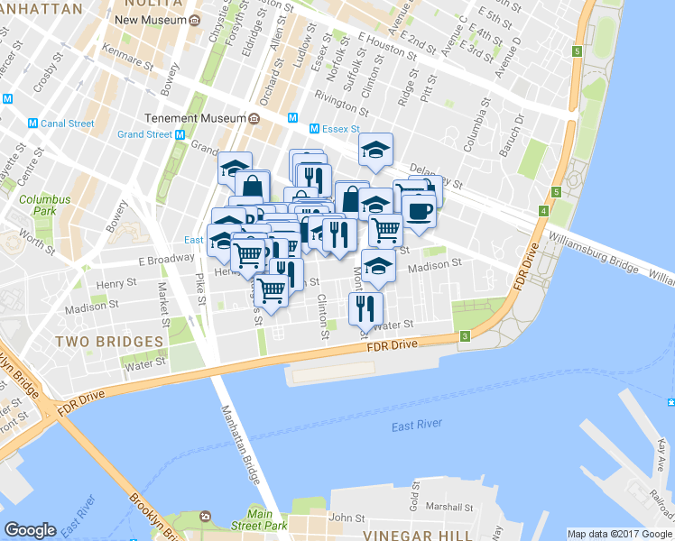map of restaurants, bars, coffee shops, grocery stores, and more near in New York