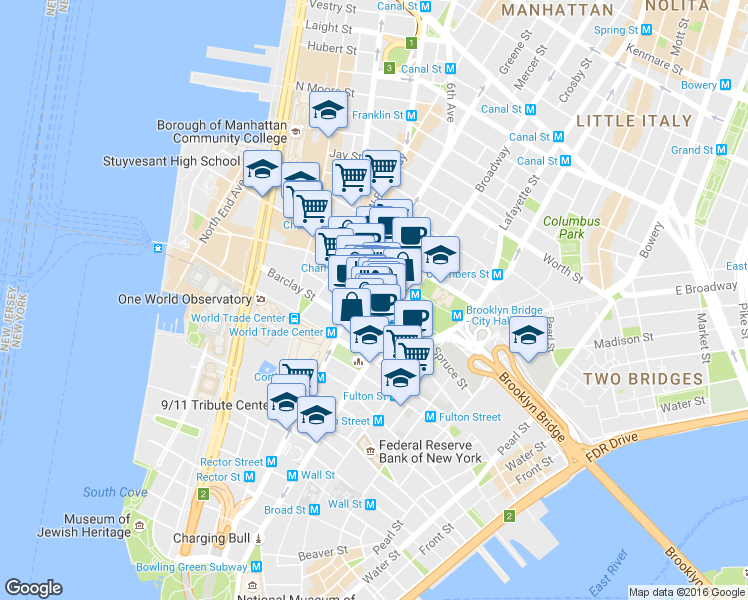 map of restaurants, bars, coffee shops, grocery stores, and more near in New York